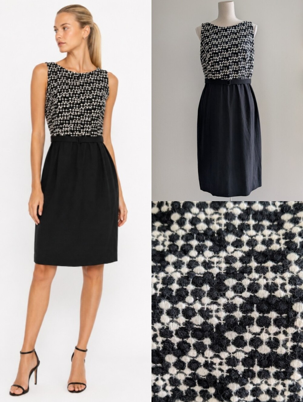 Akris Ponto Black & White Woven Wool Sleeveless Dress